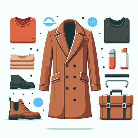 Set of fashion clothes and accessories. Vector illustration in flat style.のイラスト素材
