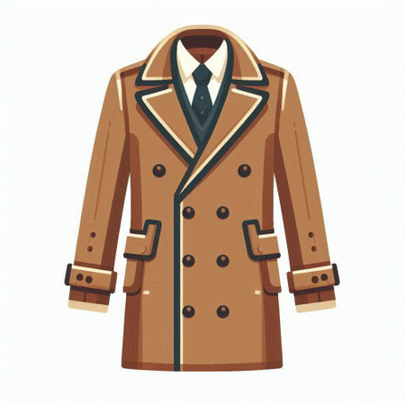 Brown coat with a tie on a white background. Vector illustration.のイラスト素材