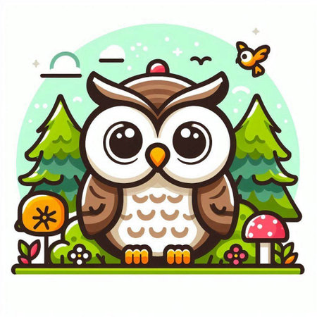 Cute cartoon owl in the forest. Vector illustration for your designのイラスト素材