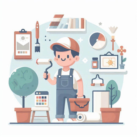 Repairman with tools. Vector illustration in a flat style.のイラスト素材