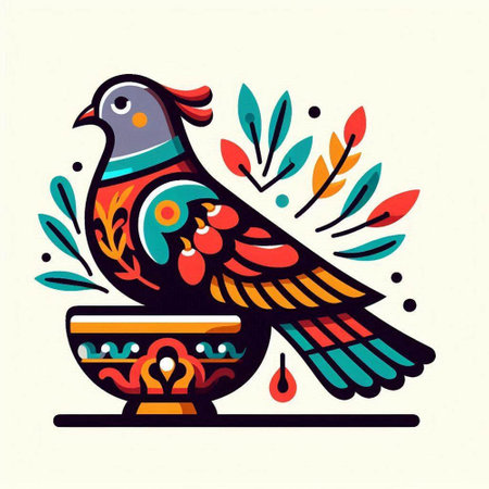 Pigeon in ethnic style. Hand drawn vector illustration in doodle style.のイラスト素材