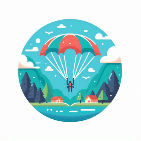 Parachutist in the sky. Vector illustration in flat styleのイラスト素材