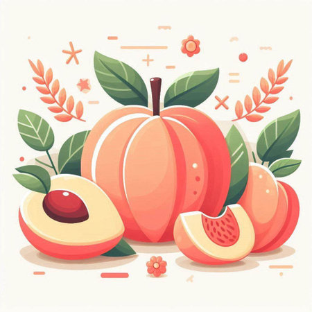 Pumpkin vector illustration. Fresh ripe fruit with leaves and berries.のイラスト素材