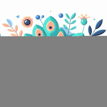 Cute cartoon flowers and leaves. Floral background. Vector illustrationのイラスト素材
