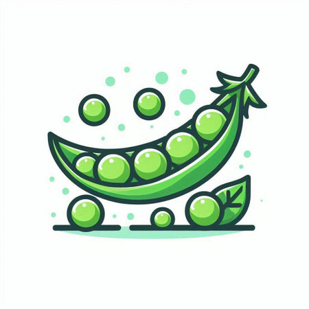 Peas icon. Pea pod with green peas. Vector illustrationのイラスト素材