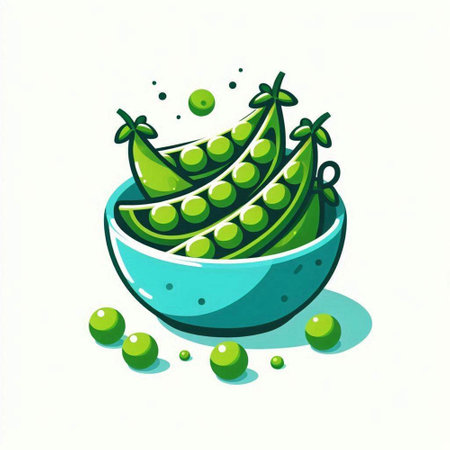 Green peas in a bowl on a white background. Vector illustration.のイラスト素材