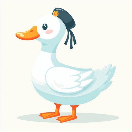 Cute cartoon duck. Vector illustration isolated on a white background.のイラスト素材