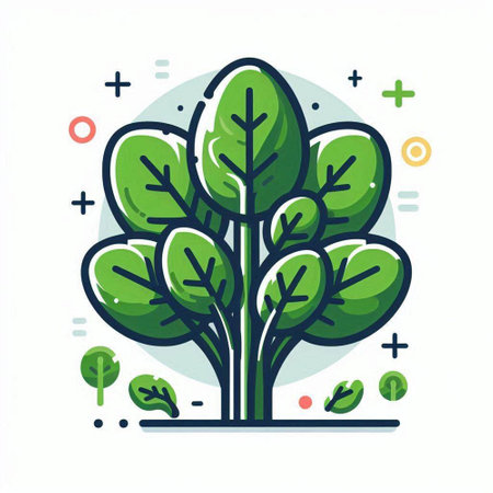 Green tree with leaves. Vector illustration in flat linear style on white background.のイラスト素材