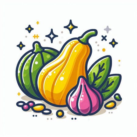 Pumpkin and garlic vector illustration. Hand drawn vegetable icon.のイラスト素材