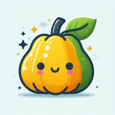 Cute cartoon pumpkin character. Vector illustration. Cute kawaii vegetable character.のイラスト素材
