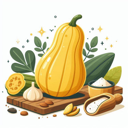 Pumpkin and ingredients for cooking on white background. Vector illustration.のイラスト素材