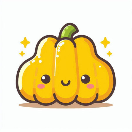 Cute cartoon pumpkin isolated on white background. Cute kawaii vegetable character. Vector illustration.のイラスト素材