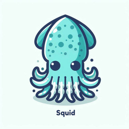 Vector illustration of cute cartoon octopus isolated on light blue background.のイラスト素材