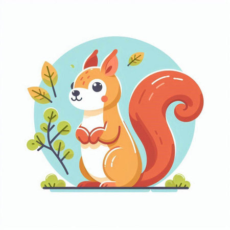 Cute squirrel in the forest. Vector illustration in cartoon style.のイラスト素材