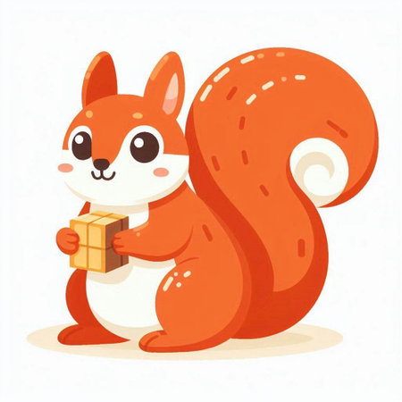 Cute squirrel with a gift. Vector illustration in a flat style.のイラスト素材