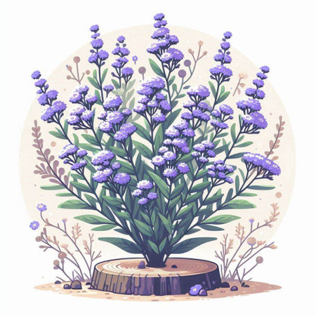 Beautiful blooming lavender flowers in a pot. Vector illustration.のイラスト素材