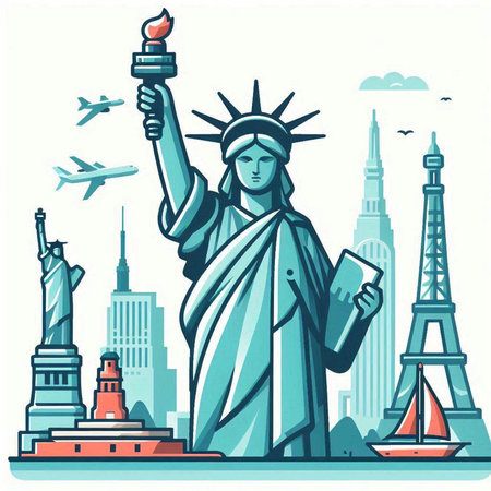 Statue of Liberty with burning torch in hand. New York, United States.のイラスト素材