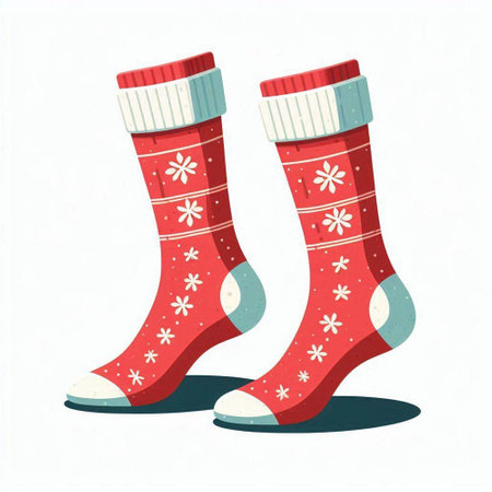 Christmas socks with snowflakes on a white background. Vector illustration.のイラスト素材