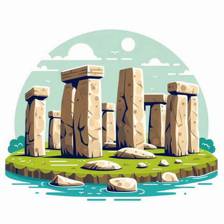 Stonehenge. Stonehenge on the island. Vector illustrationのイラスト素材