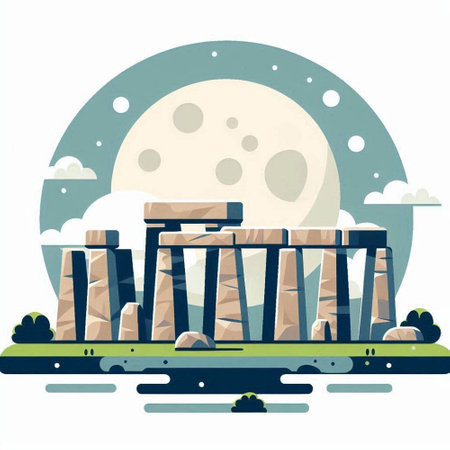 Stonehenge at night in South Africa. Vector illustration in flat style.のイラスト素材