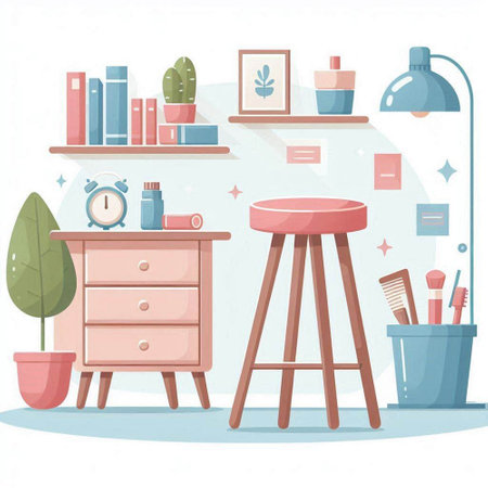 Furniture and accessories in the interior of the house. Vector illustration.のイラスト素材