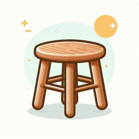 Wooden stool icon. Vector illustration of a round wooden stool.のイラスト素材