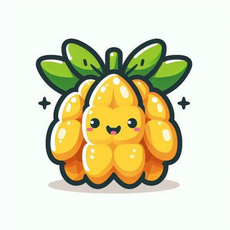 Cute Yellow Raspberries Fruit Cartoon Character. Vector Illustrationのイラスト素材