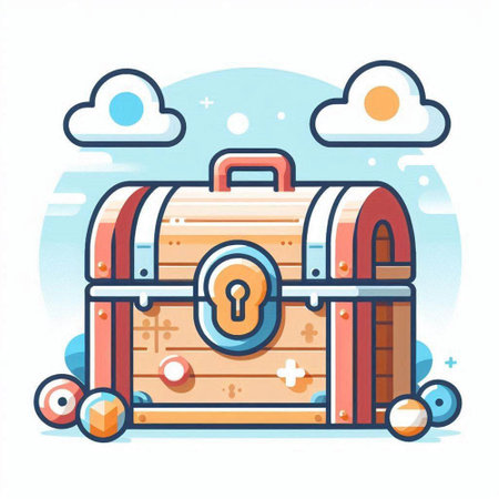 Treasure chest with closed lock. Vector illustration in flat style.のイラスト素材