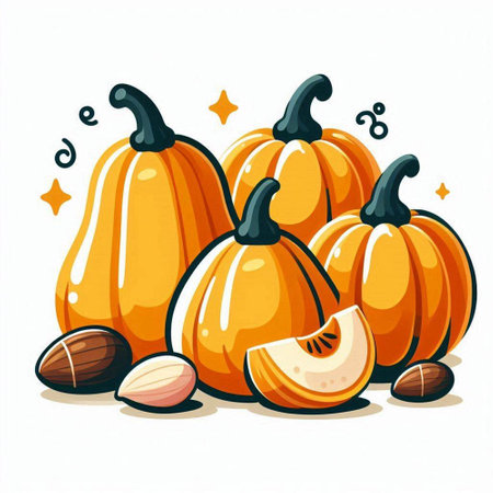 Pumpkin vector illustration isolated on white background. Hand drawn cartoon style.のイラスト素材