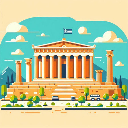 Athens, Greece. Ancient Greek temple. Vector illustration in flat styleのイラスト素材