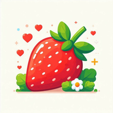 Strawberry fruit vector illustration. Vector illustration of a fresh red strawberry.のイラスト素材