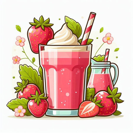 Strawberry milkshake in a glass. Vector illustration.のイラスト素材