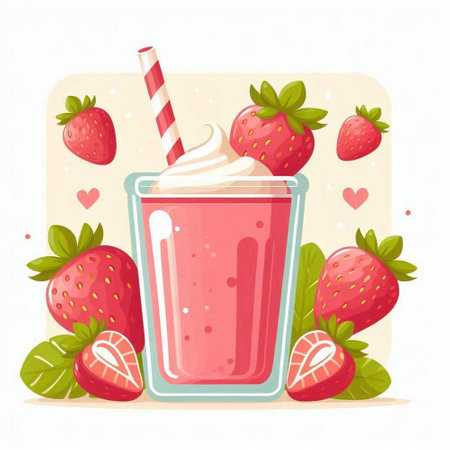 Strawberry milkshake in a glass. Vector illustration.のイラスト素材