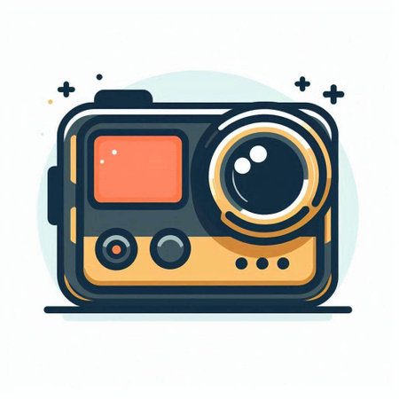 Retro camera icon. Vector illustration in flat cartoon style. Design element for web and mobile applications.のイラスト素材