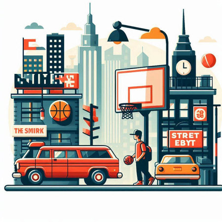 Street life in New York City. Vector illustration in flat style.のイラスト素材