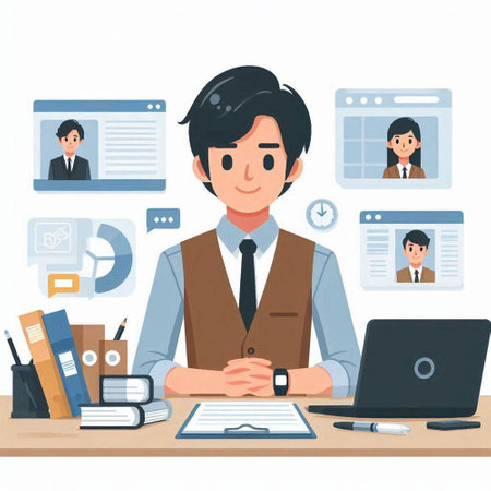 Man working at the office. Vector illustration in a flat style.のイラスト素材