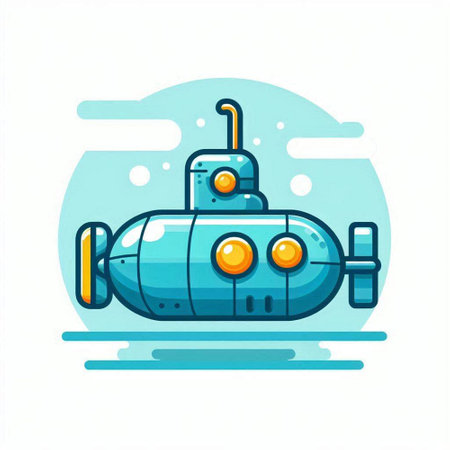 Cartoon submarine in flat style. Vector illustration on white background.のイラスト素材