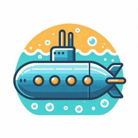 Submarine flat color icon. Vector illustration. Submarine on white background.のイラスト素材