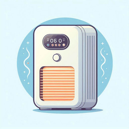 Air conditioner. Vector illustration in flat style. Isolated on blue background.のイラスト素材