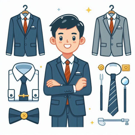 Businessman character in suit and tie. Vector illustration in cartoon style.のイラスト素材