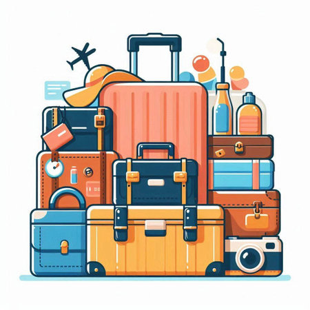 Travel suitcase vector illustration in flat style. Suitcase for traveling, vacation, journey.のイラスト素材