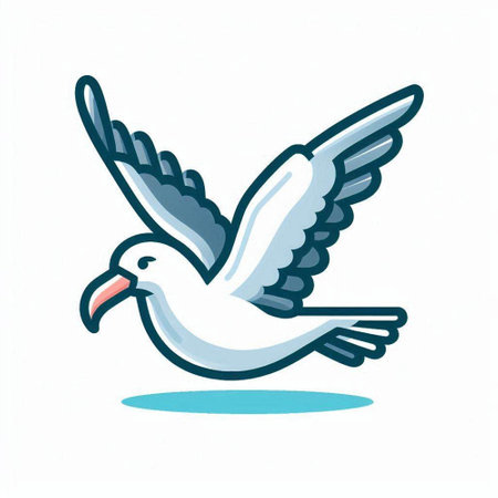Vector illustration of a flying seagull on a white background.のイラスト素材
