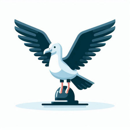 Flying seagull on pedestal. Vector illustration in flat styleのイラスト素材