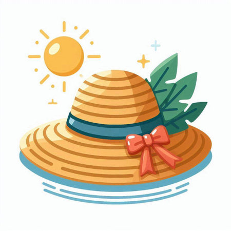Summer hat with a bow. Vector illustration in a flat style.のイラスト素材
