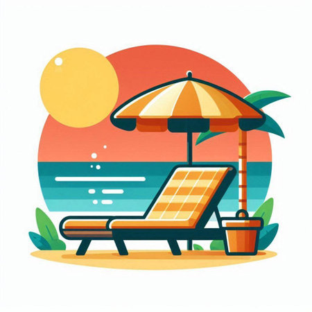 Sun lounger on the beach. Vector illustration in flat styleのイラスト素材