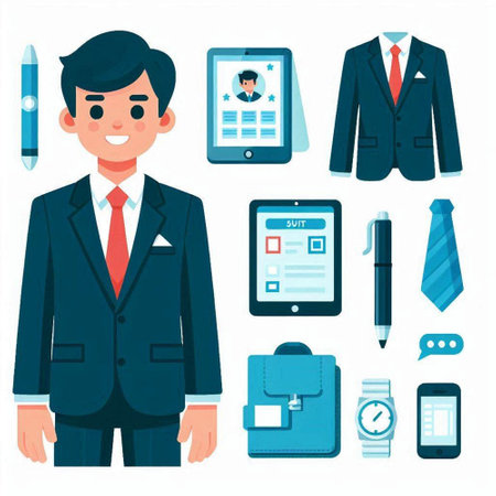 Businessman character in suit and tie. Vector illustration in flat styleのイラスト素材