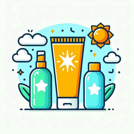 Sunscreen, sunscreen, sunblock, lotion, cream. Vector illustration.のイラスト素材