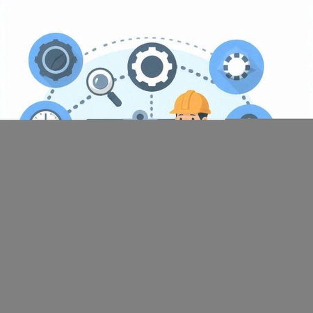 Engineer working with gears on white background. Flat style vector illustration.のイラスト素材