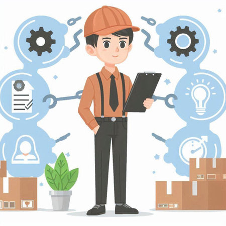A man in a hard hat holding a clipboard. Vector illustration.のイラスト素材
