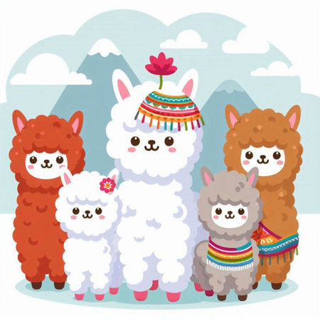 cute llama and alpaca with hat vector illustration designのイラスト素材